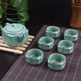 龙泉青瓷茶具套装2014整套功夫手工哥窑冰裂茶壶茶杯礼盒轻奢复古