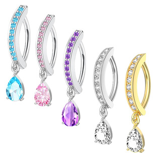 European and American Creative Water Drop Zircon Diamond Pendant Navel Ring Women's Trendy Stainless Steel Versatile Navel Nail Piercing Jewelry