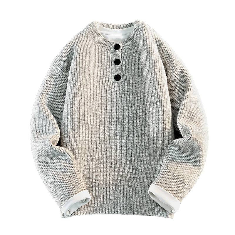 Oversized-Strickpullover für Herren – Weiche Baumwoll-Acryl-Mischung, lässiger, lockerer Rundhalspullover, warmer Winterpullover aus dickem Garn für junge Erwachsene_voghion.com