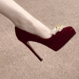 Chinese-style Hanfu Wedding Shoes Women's Platform Thick-soled Stiletto Heels for Engagement Red High-grade Velvet Shoes Spring New Style