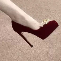 中式汉服婚鞋女防水台厚底细跟订婚高跟鞋红色高级丝绒单鞋春新款