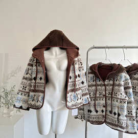 PtonUmi暮冬明信片 费尔岛连帽羊羔毛外套女冬季超好看摇粒绒棉服