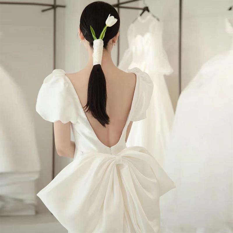 Slim Fit Satin Wedding Dress New Style Court Court Style Bridal Travel Photography Simple Evening Gown With Train For Light Wedding_ecoleips.com