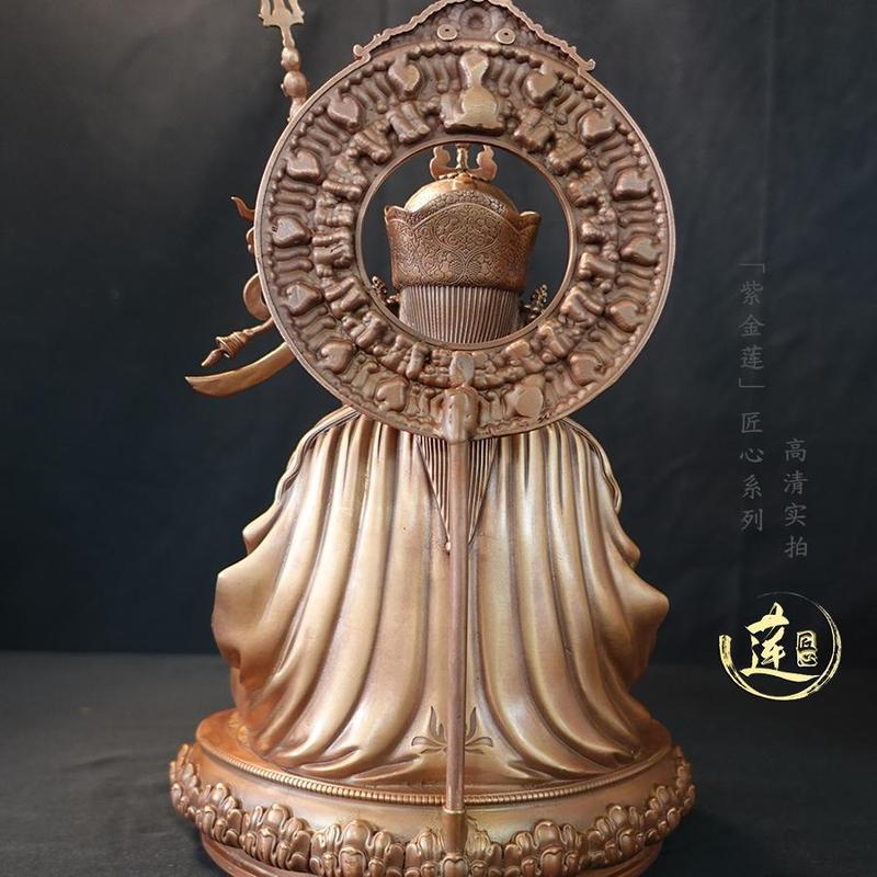 紫金蓮ネパールチベット工芸蔵伝密宗蓮花生大師紫銅純手彫り純銅置物|undefined