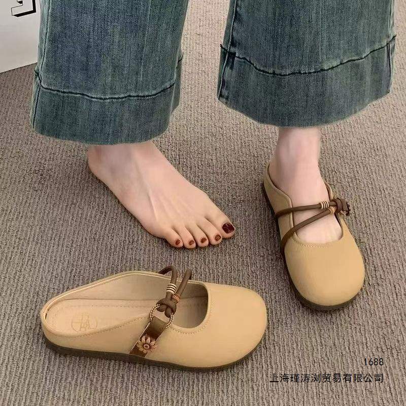 Women's open-toe mules for outdoor wear, 2026 new summer style, slip-on flat soft-soled French-style sandals Women's open-toe mules for outdoor wear, 2026 new summer style, slip-on flat soft-soled French-style sandals