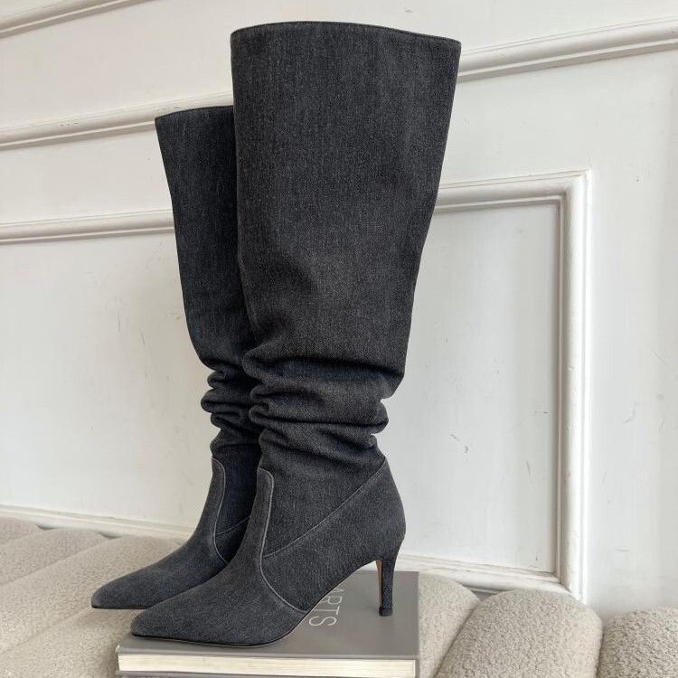 Song Hee Hee American-style Wound Earth Style Boots Women's Vintage Spice Girl Cowboy Boots Thin Heel Pointed Boots Wide Barrel Boots Song Hee Hee American-style Wound Earth Style Boots Women's Vintage Spice Girl Cowboy Boots Thin Heel Pointed Boots Wide Barrel Boots
