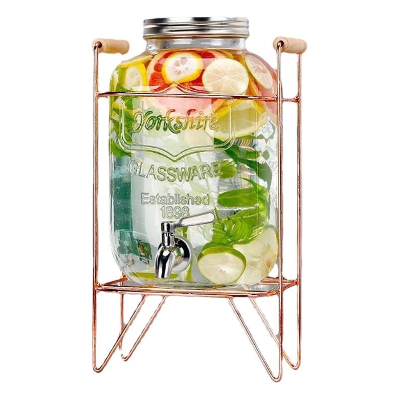 Contenedor de barril de coque con grifo, barril de vidrio para zumo de limón, barril para bebidas, barril para té de frutas, bar, barril de agua fría para bar