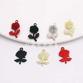 厂家直供diy饰品合金烤漆玫瑰花月季花车挂耳饰项链钥匙扣配件