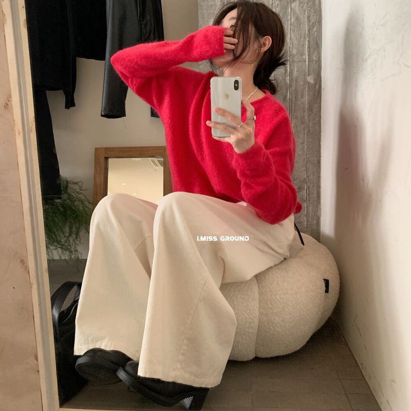 i miss韩标2025秋季慵懒风韩系宽松圆领长袖针织衫毛衣女显瘦上衣|undefined