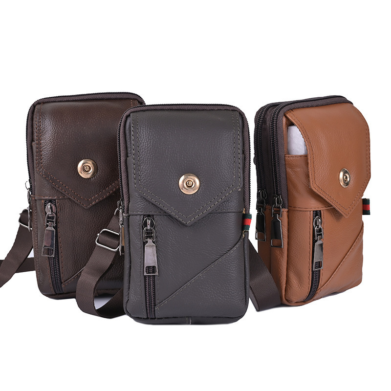 Retro Genuine Leather Waist Bag, Lightweight Single-Shoulder Phone Bag, Men's Belt Coin Purse, Vertical Style Cowhide Single-Shoulder Small Backpack