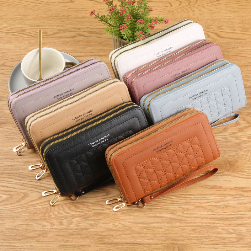 2024 New Women's Wallet Long Double Zipper Clutch Embroidered Fashion Large Capacity Soft Wallet Mobile Phone Bag
