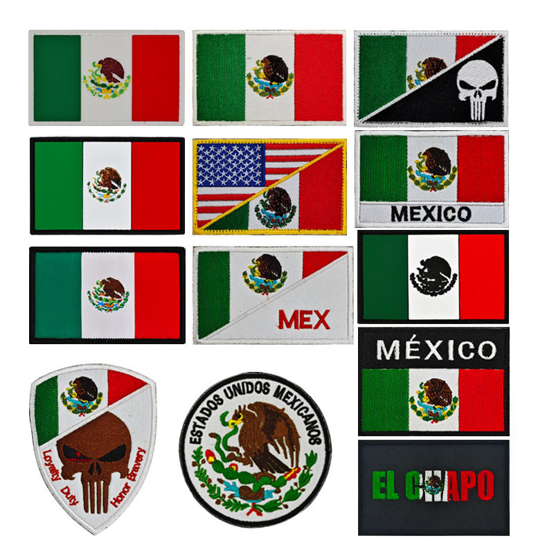in stock supply Mexican flag embroidery hook and loop flag patch MEXICO badge outdoor bag with cloth stickers