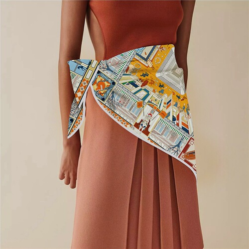 Spring new 90 square scarf, machine rolled edge, handmade table printing, women's headscarf, shawl, large square scarf, retro wholesale
