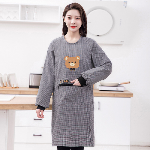 Korean-style fashionable pure cotton long-sleeved apron, adult unisex colorful cotton cover-up, kitchen thick waterproof extended reverse dress