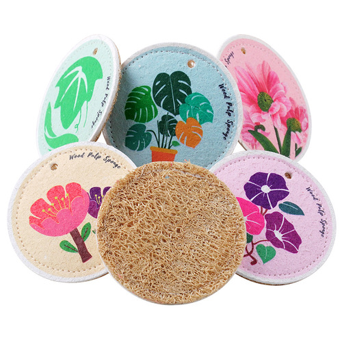 Round compressed wood pulp cotton sponge cartoon wood pulp sponge dishwashing pot brush kitchen cleaning dishcloth rag