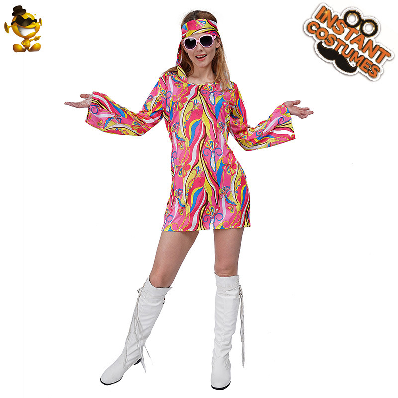 Carnaval de las mujeres adultas hippie Rock party traje grande de las mujeres hippie papel traje de rendimiento en 1960 s