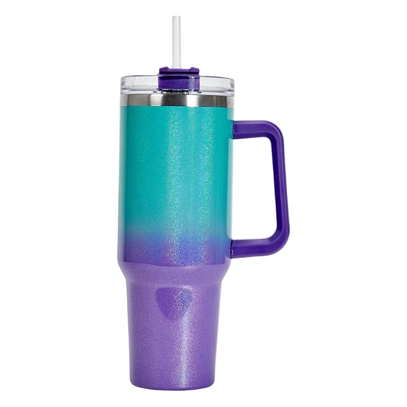 Arco Iris pintura 40oz taza de coche 304 Acero inoxidable paja helado taza coche gran capacidad mango ventosa al por mayor