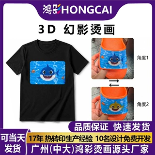 鸿彩3D幻影烫画创意光栅pvc丝印卡通图案拖鞋烫画T恤热转印印花