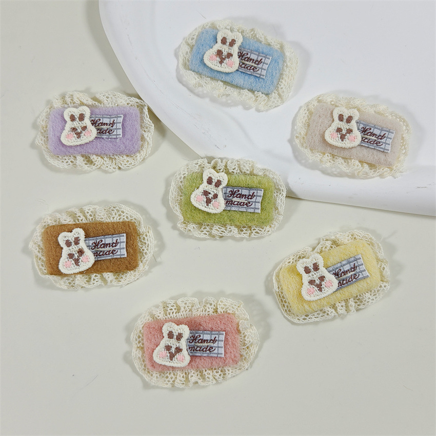 Square lace felt bunny fabric patch accessory for hair, forehead bangs, and hair decoration