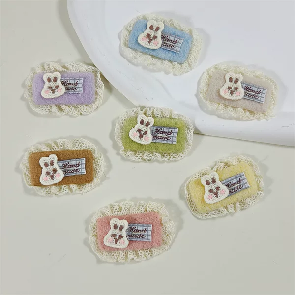 Square lace felt bunny fabric patch accessory for hair, forehead bangs, and hair decoration
