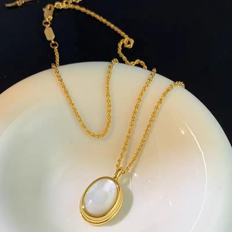 18K Gold Plating Color rope chain Chain Type PVD Coated Real Gold Plated 18K Gold Oval 304 Stainless Steel Retro Waterproof Non Tarnish 304 Stainless Steel Pendant Necklace