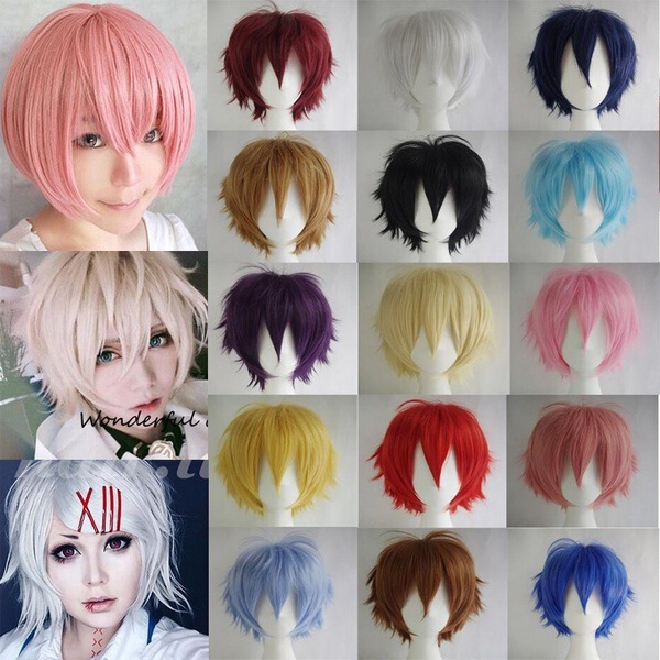 Cross-Border European and American Cosplay Anime Wig Universal Colorful Harajuku Reversed Men's Short Hair Reversed Style