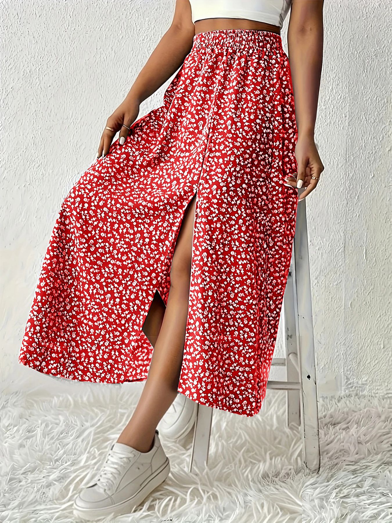 Vintage For Spring Summer, European And American TK Women's New Style, Waist-Cinching Printed Long Skirt With_ecoleips.com