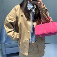 正确版本原标MIU缪家字母刺绣系扣式纯色夹克外套男女