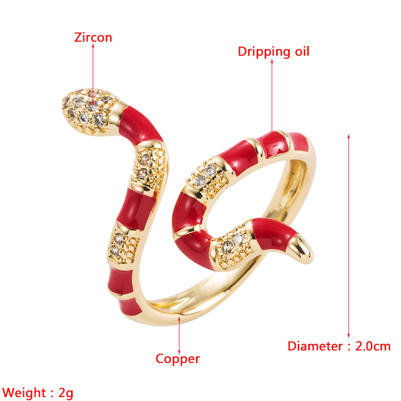 fashion copper goldplated microset zircon drip oil snake open ringpicture1