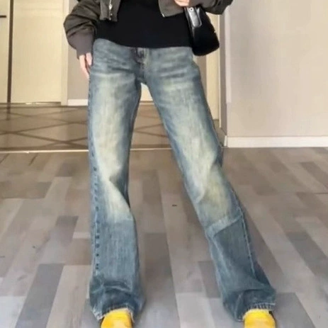 Американская ретро узкая версия широкие джинсы женские высокие талии свободная тонкая прямая швабра
