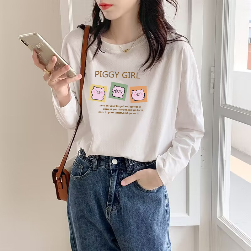 Xinjiang Cotton Long-sleeved T-shirt Women's Heavy Loose Inner Printed Cotton Base T-shirt Foreign Trade Wholesale Hair Xinjiang Cotton Long-sleeved T-shirt Women's Heavy Loose Inner Printed Cotton Base T-shirt Foreign Trade Wholesale Hair