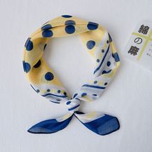 甜美波点棉麻小方巾2023新款百搭小领巾58x58围巾女韩版发带装饰