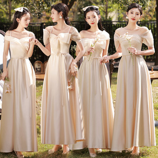 Satin Bridesmaid Dress for Women 2025 New Spring Long Style Can Be Worn at Ordinary Times Sister Group Dress Skirt Champagne Color High-End Sense