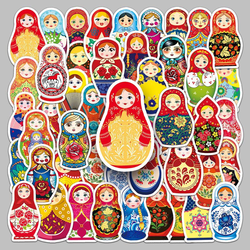 50 pieces Russian doll cartoon cute doll Matroshka waterproof decorative computer mobile phone stickers wholesale