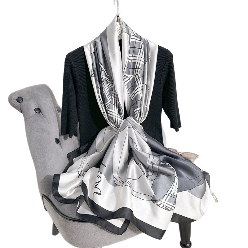 Nueva bufanda de seda de satén para mujer, bufanda larga de todo fósforo de primavera y otoño, estilo fino de verano, toalla de playa de vacaciones de viaje transpirable, chal largo