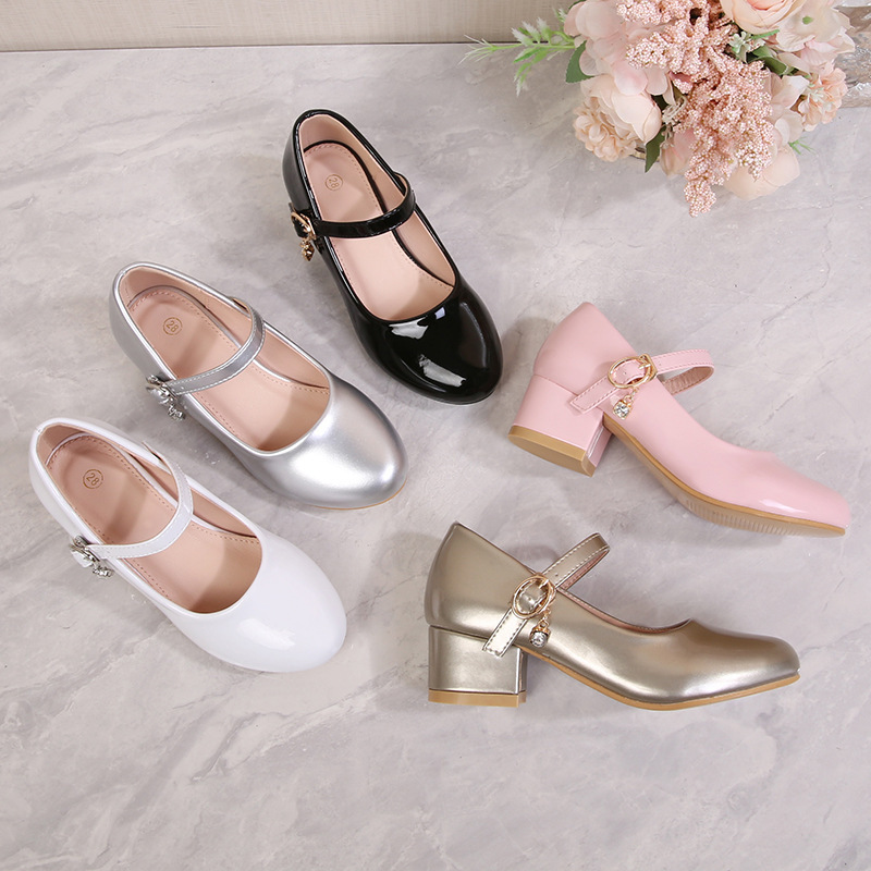 2026 New In-Stock High-Heeled Shoes for Teenage Girls, Huizhou In-Stock Rhinestone Princess-Style Children's Shoes
