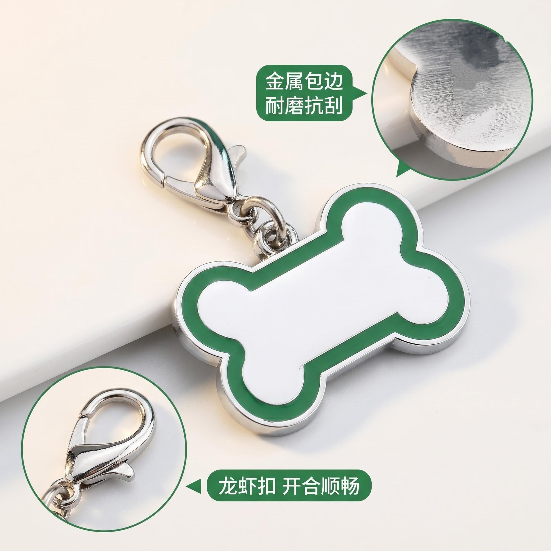 Collar de hueso de tamaño de aleación de langosta de hebilla para mascotas con inscripción láser para evitar perder tarjeta de identificación