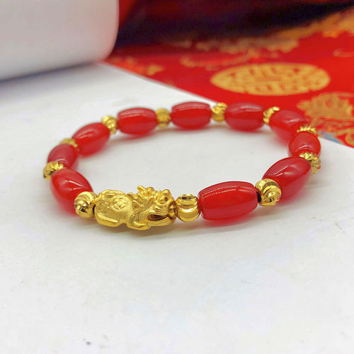 2pcs Imitation  jade  lucky god luck wealth bracelets the mythical wild animal pixiu bracelets and oval bead string hand act the role of the scenic area drainage gifts