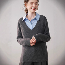 软糯七针单股羊毛羊绒混V领针织衫宽松毛衣慵懒风叠穿山羊绒衫女