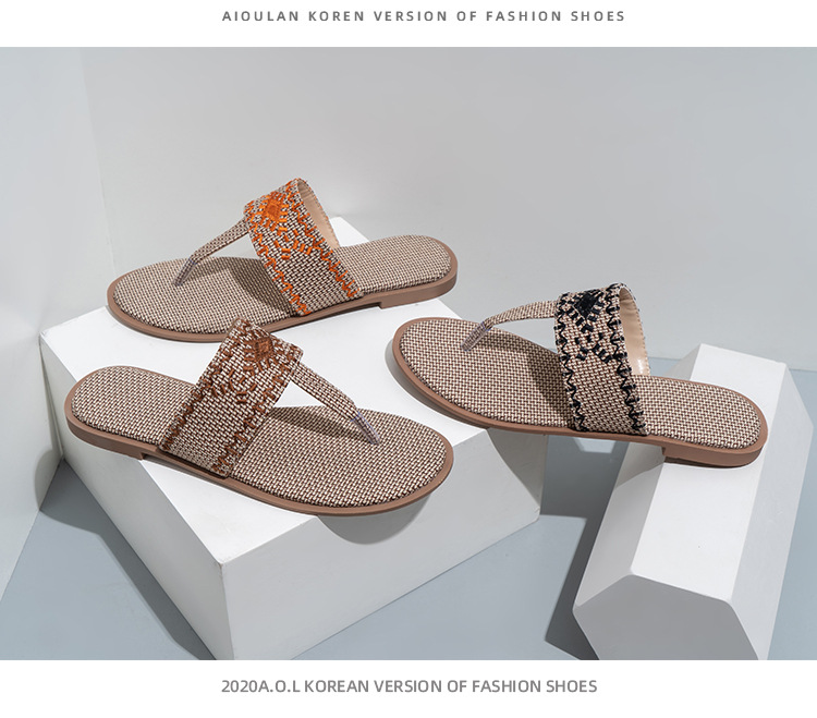 Cfxxy-149 žabky zahraničního obchodu, módní výšivky, pantofle, dámské pantofle, plážové lněné sandály, dámské boty_voghion.com