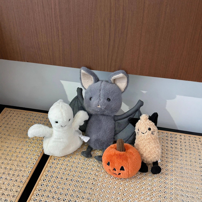 British Jellycat Halloween Series Doll Bat Little Pumpkin White Ghost Black Cat Peanut Pendant Pillow for Women
