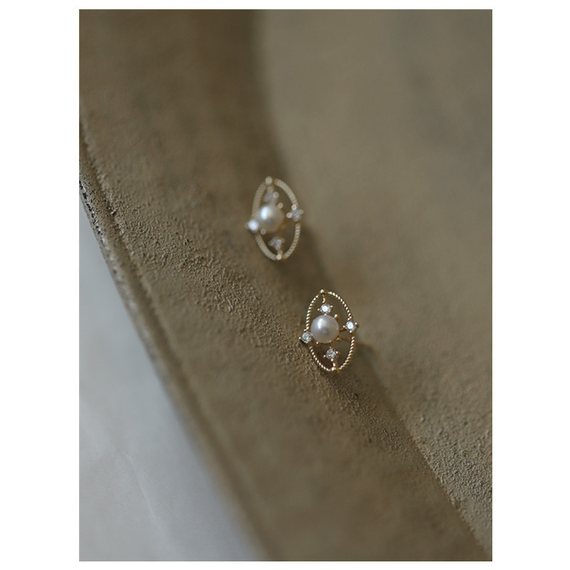 1 Par Retro Oval Embutido Cobre Diamantes De Imitación Perla Pendientes display picture 1