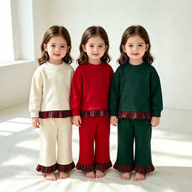 源头工厂定制跨境儿童圣诞款卫衣卫裤套装男女宝宝服装小批量定制