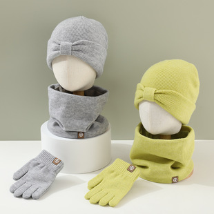 Autumn and Winter Girls Baby Hat Scarf suit Winter Children's Wool Hat Warm Baby Knitted Hat Scarf Gloves