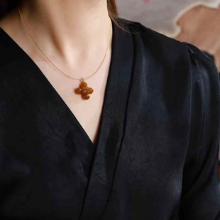 Jade Crafts Natural Xinjiang Hetian Jade Qemel Brown Sugar Old Material Full Sugar Color Lotus Pendant Women's Pendant