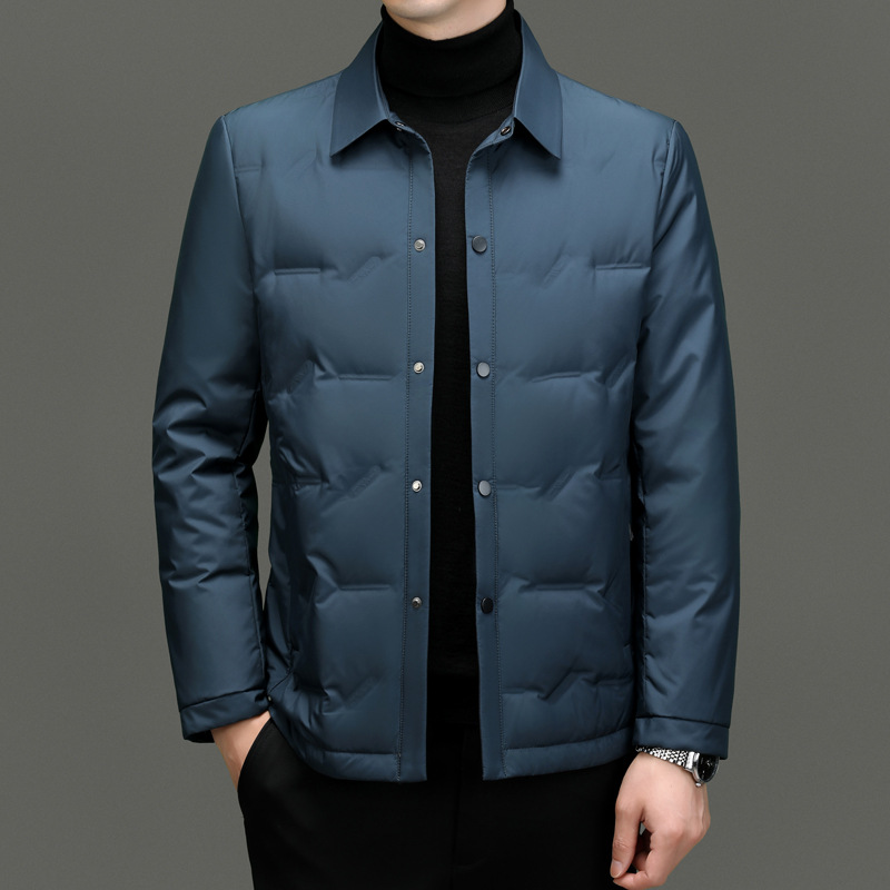 2025冬季韩版潮流纯色POLO领保暖羽绒服男装休闲加厚帅气简约外套