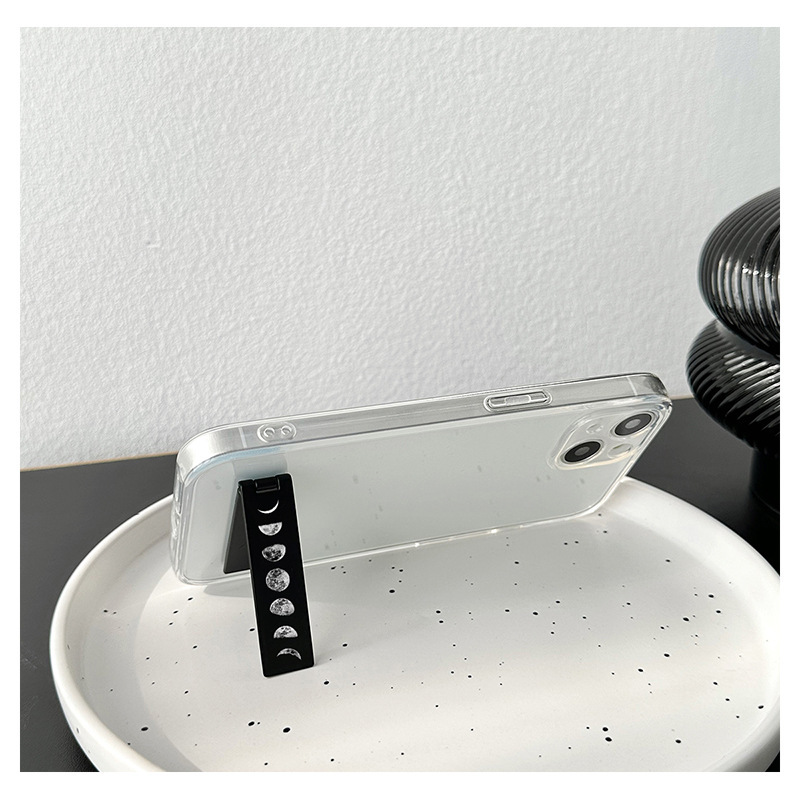 Black Moon Mobile Phone Holder Metal Back Sticker Invisible Folding Alloy Desktop Sticker Type Lightweight and Compact