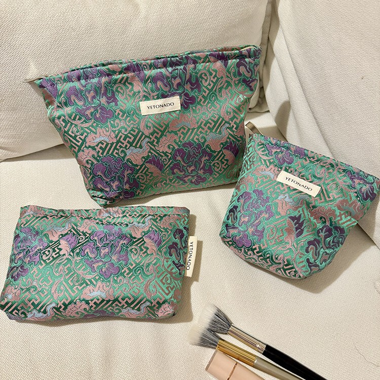 Chinese Style Vintage Cosmetic Bag Peony Flower Portable Skin Care Storage Bag Travel Out of the Interior Bag Clutch Bag