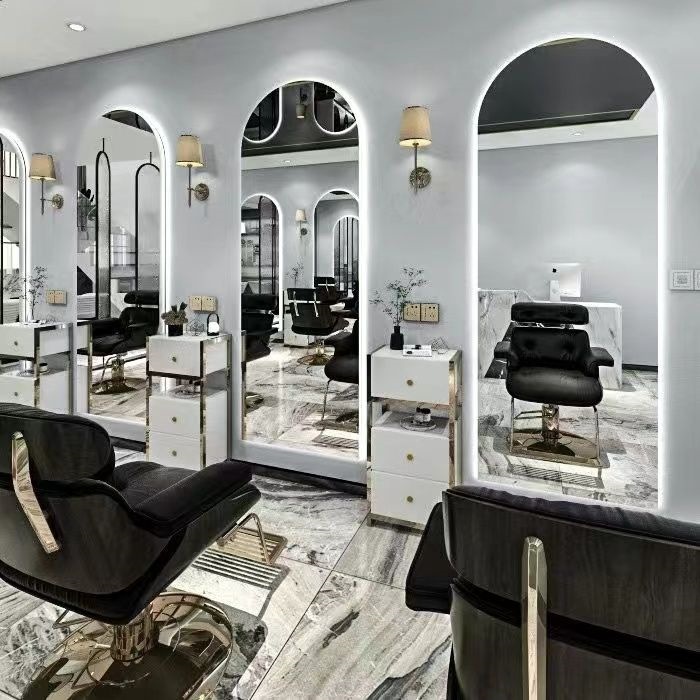 Espejo de peluquería simple, espejo especial de peluquería, espejo rojo con lámpara, espejo de pared, espejo de peluquería, espejo de peluquería