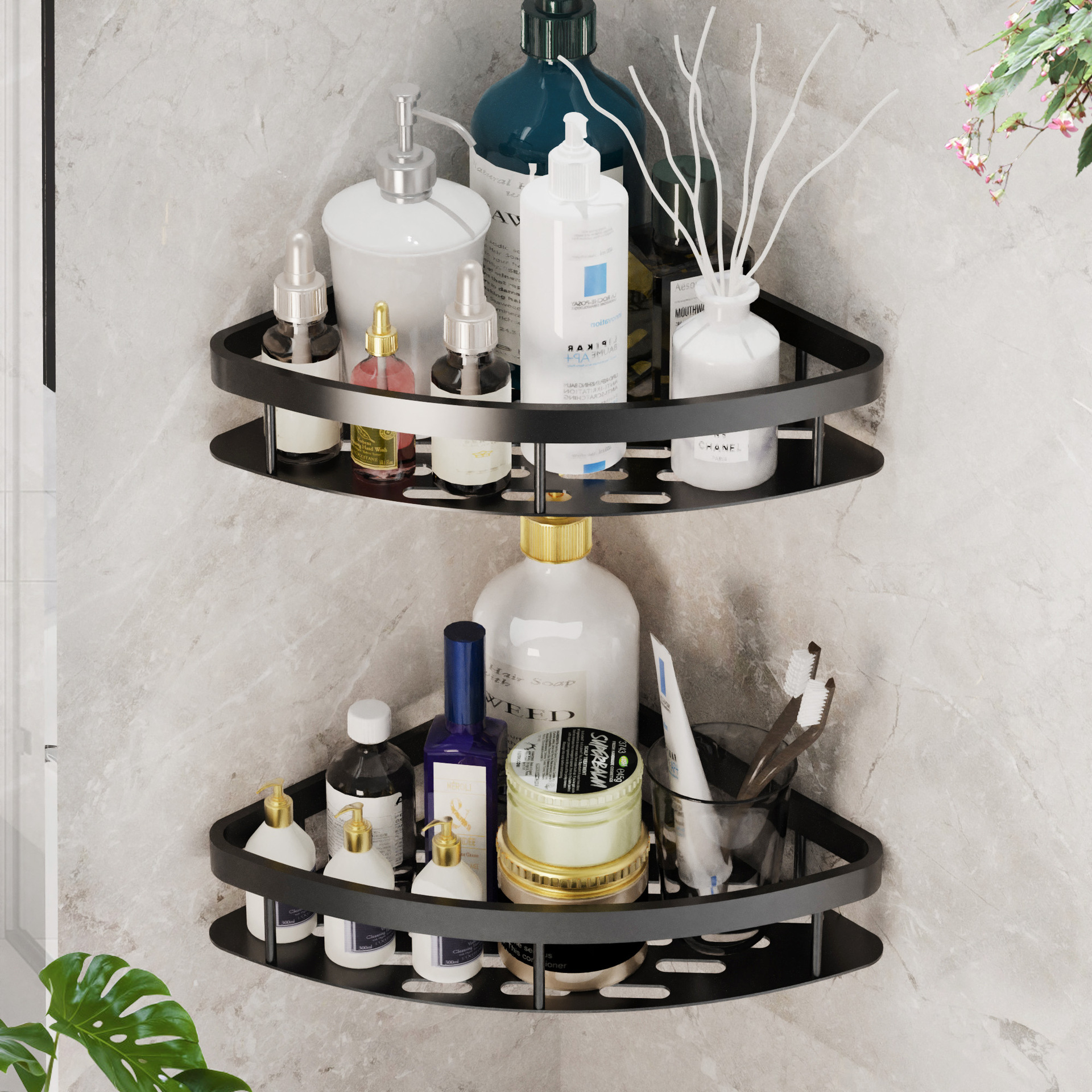 Bathroom Corner Storage Rack Household Bathroom Punch-Free Tripod Space Aluminum Wall-Mounted Bathroom Supplies Storage Rack